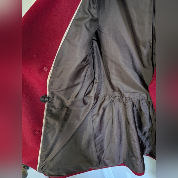 Calvin Klein Red Long Sleeve Wool Blend Polyester Lined Pea Coat Size 8 - Picture 3 of 6